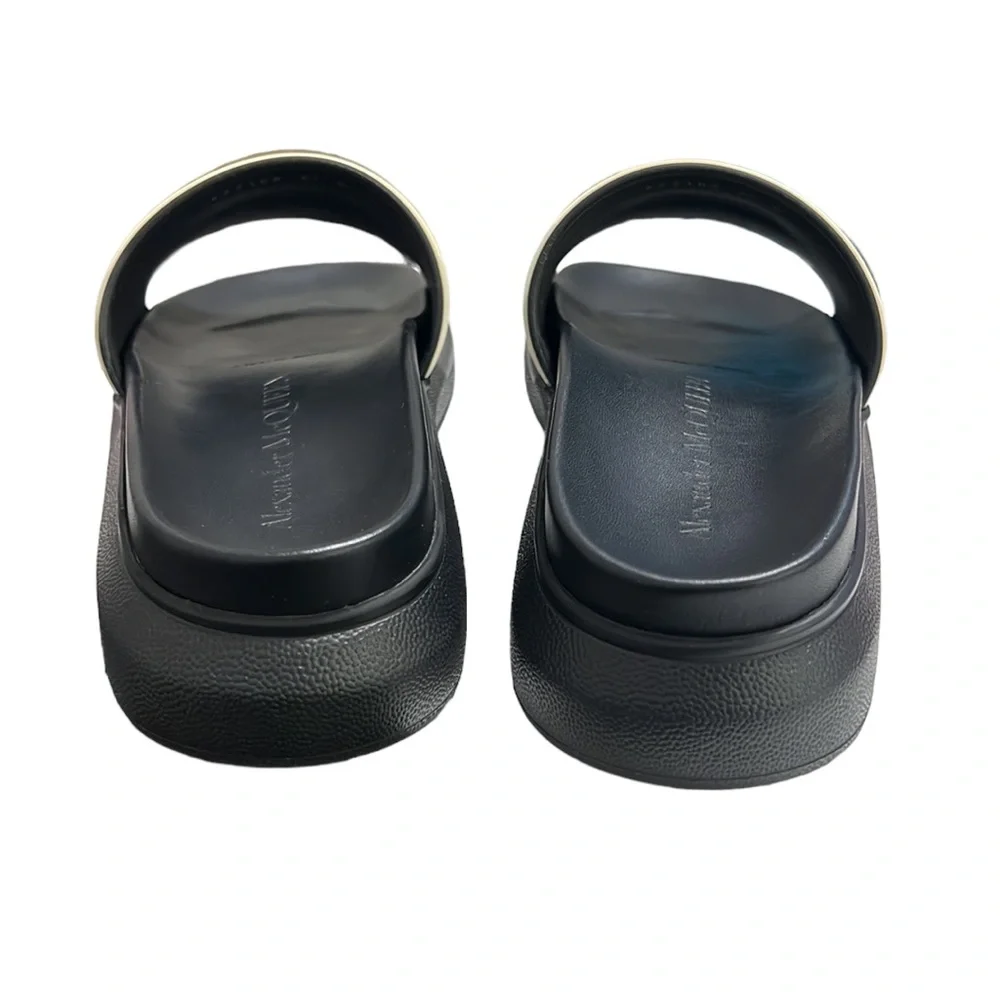 Alexander McQueen Black Oversized Hybrid Signature Slide Sandals Size 41D